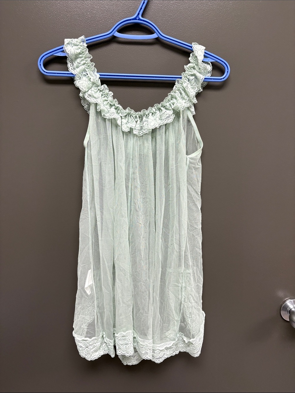 Sheer Sage Lace Babydoll Nightie - Picture 3 of 5